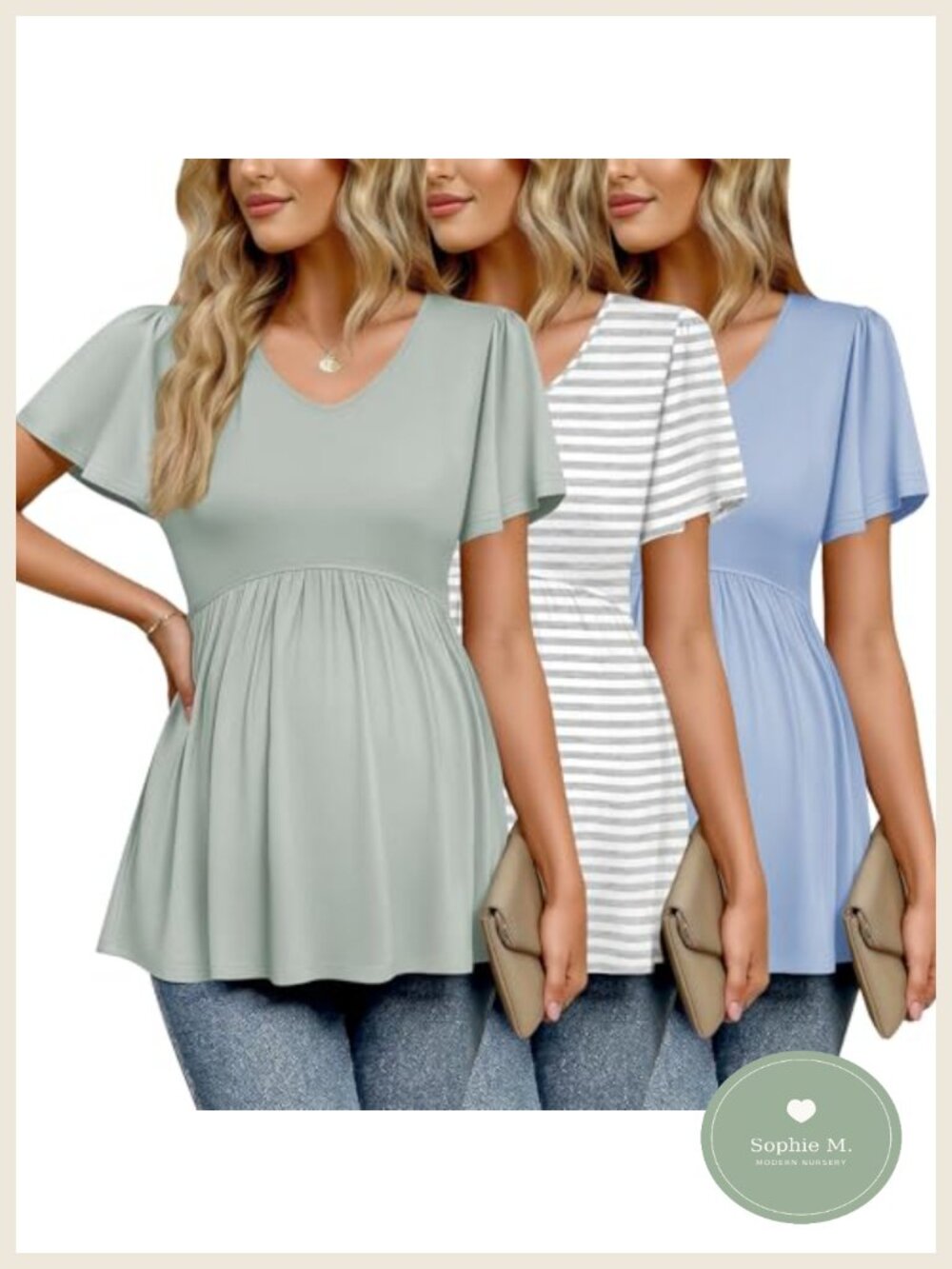 Maternity T-Shirts 3-Pack V-Neck Short Sleeve Summer Pregnancy Tops Work